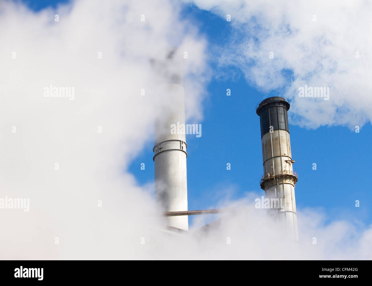 USA, New York State, New York City, part of chimneys coverred by smoke Stock Photo