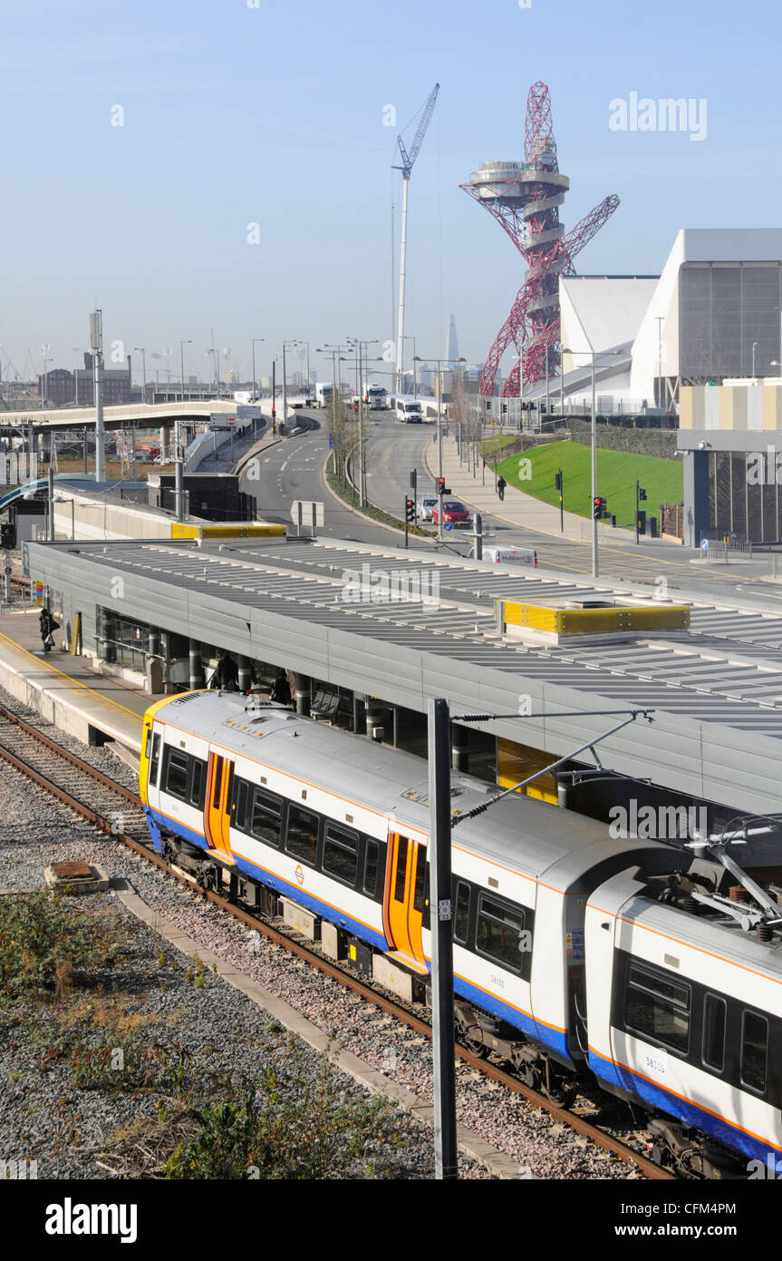 London Overground train at Stratford London railway station with 2012