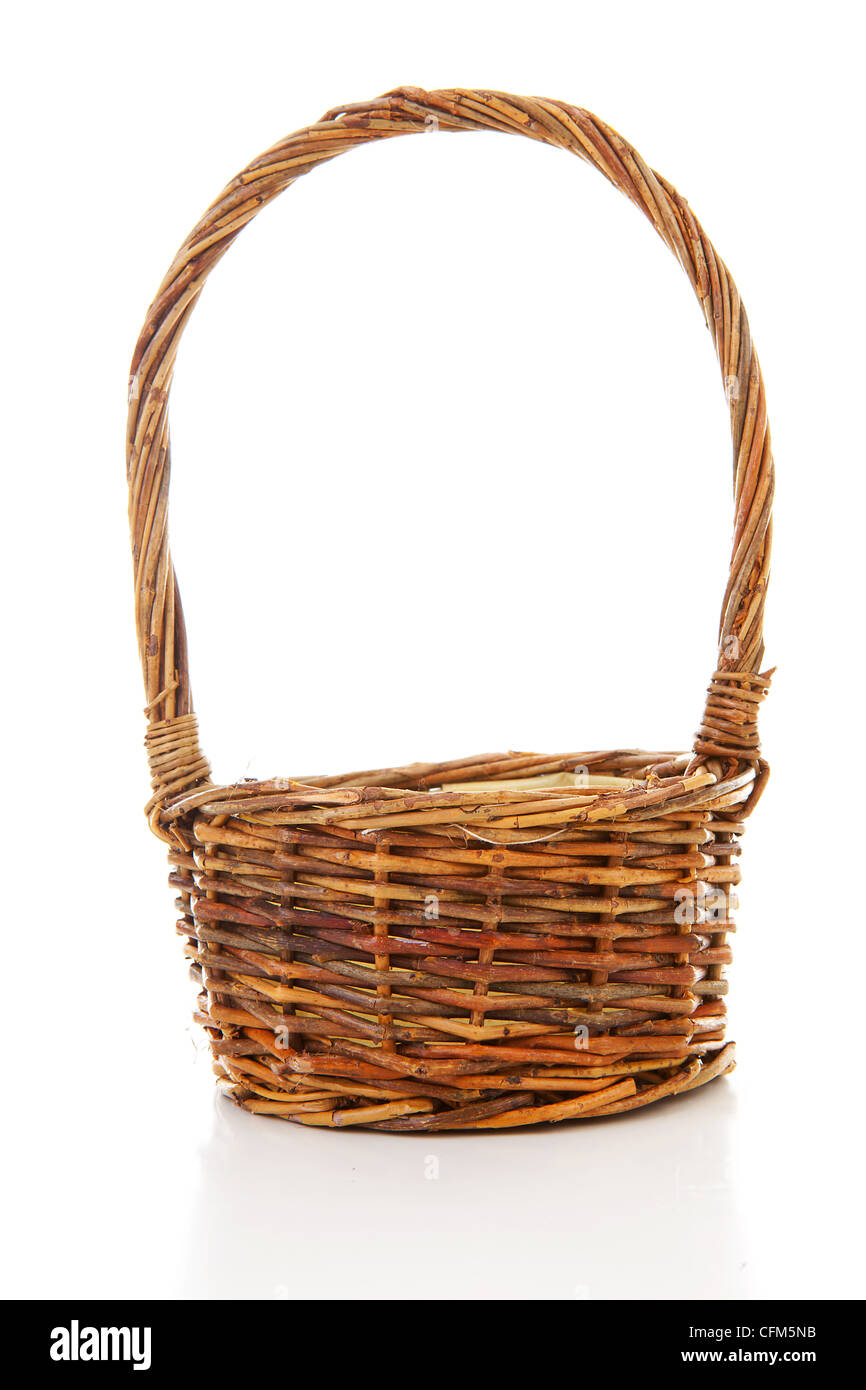 Empty cane basket isolated on white background Stock Photo