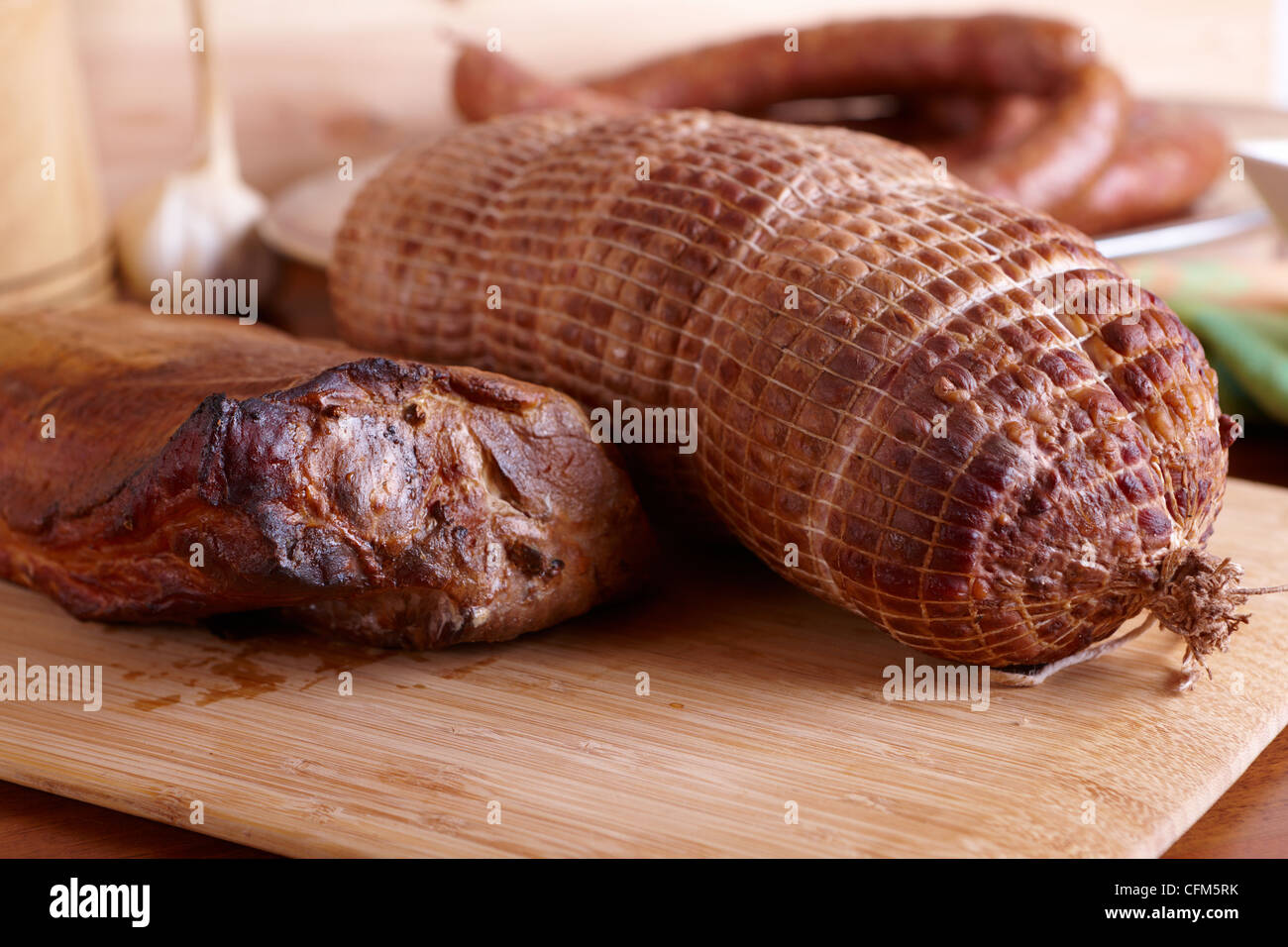 Natural prepared slow food cured pork shoulder which looks similar to