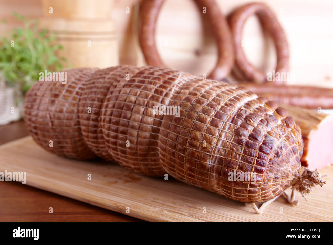 Natural prepared slow food cured pork shoulder which looks similar to