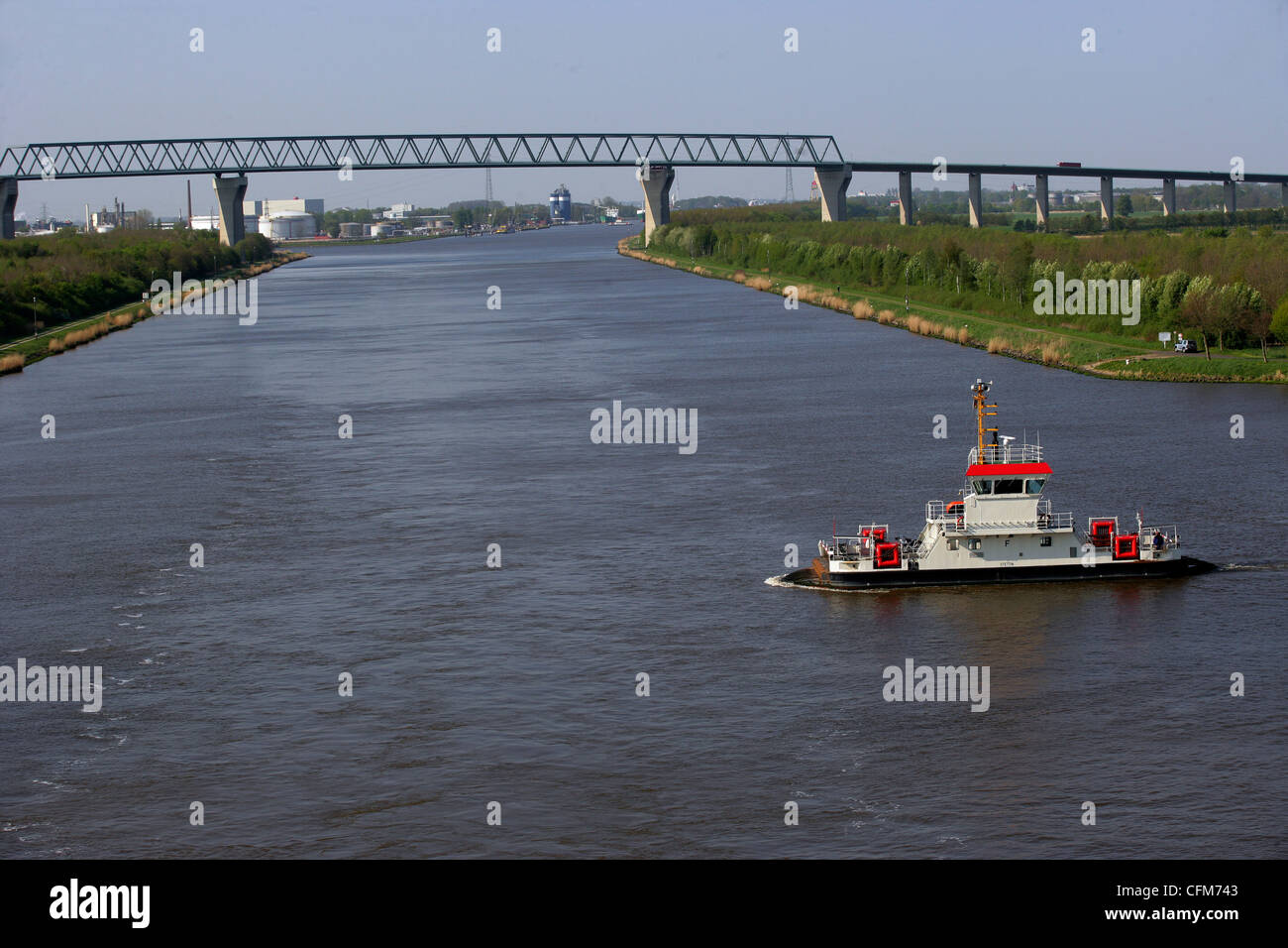 Ferry at Kudensee, Kiel Canal, Schleswig-Holstein, Germany, Europe Stock Photo