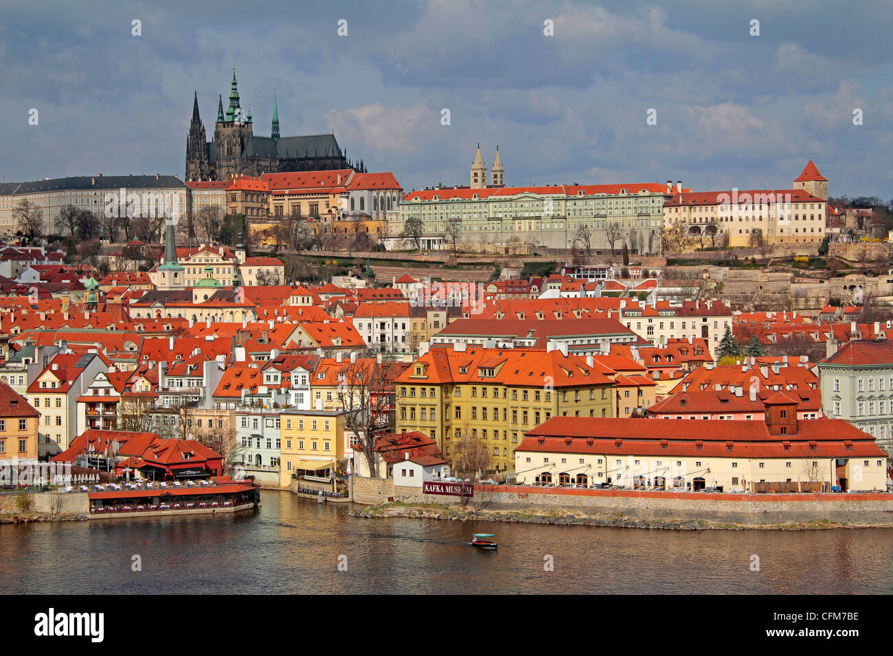 The River Vltava, Lesser Town and Prague Castle, UNESCO World Heritage Site, Prague, Czech Republic, Europe Stock Photo