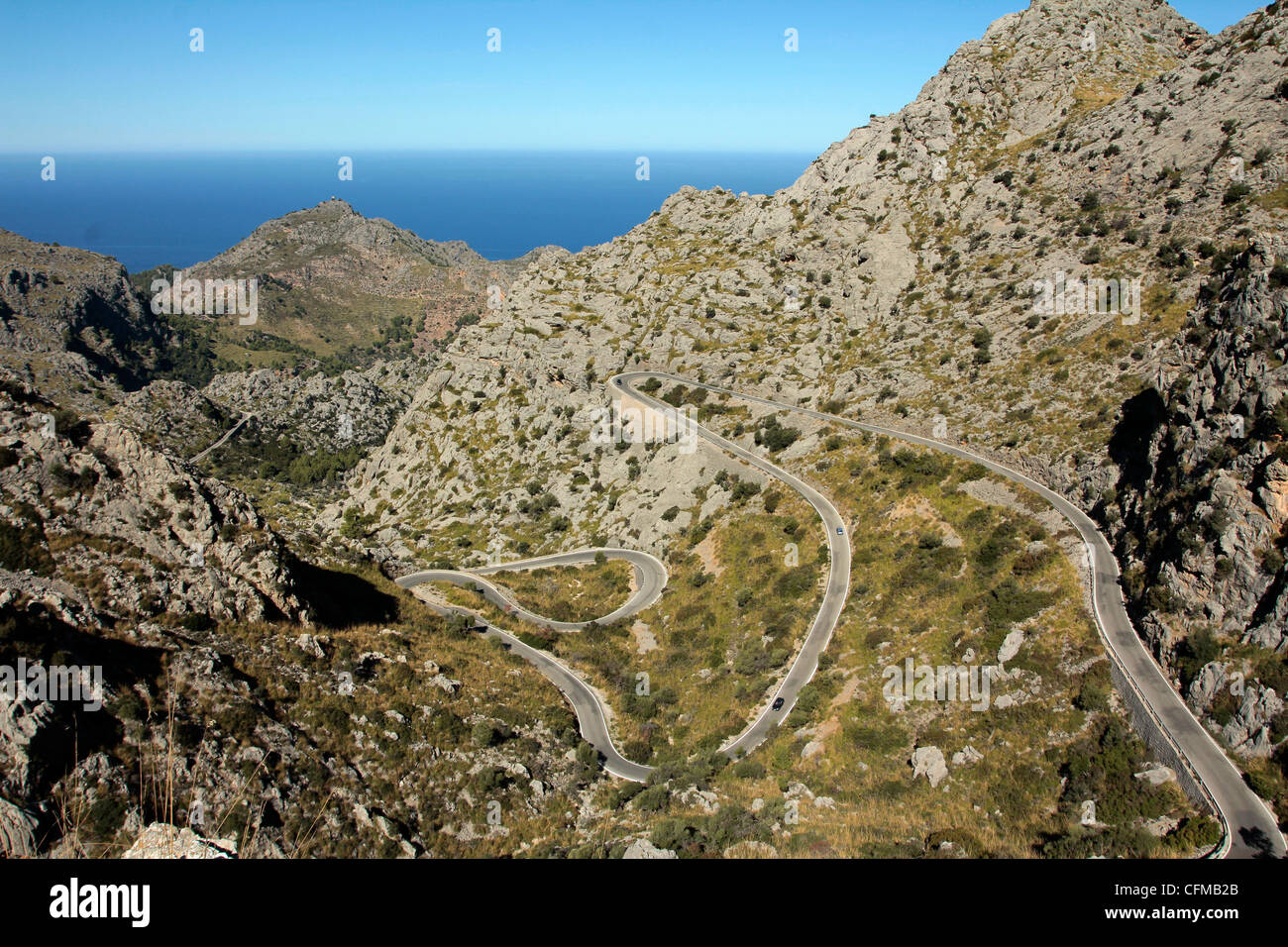 Serpentine road to Sa Calobra, Mallorca, Balearic Islands, Spain, Mediterranean, Europe Stock Photo