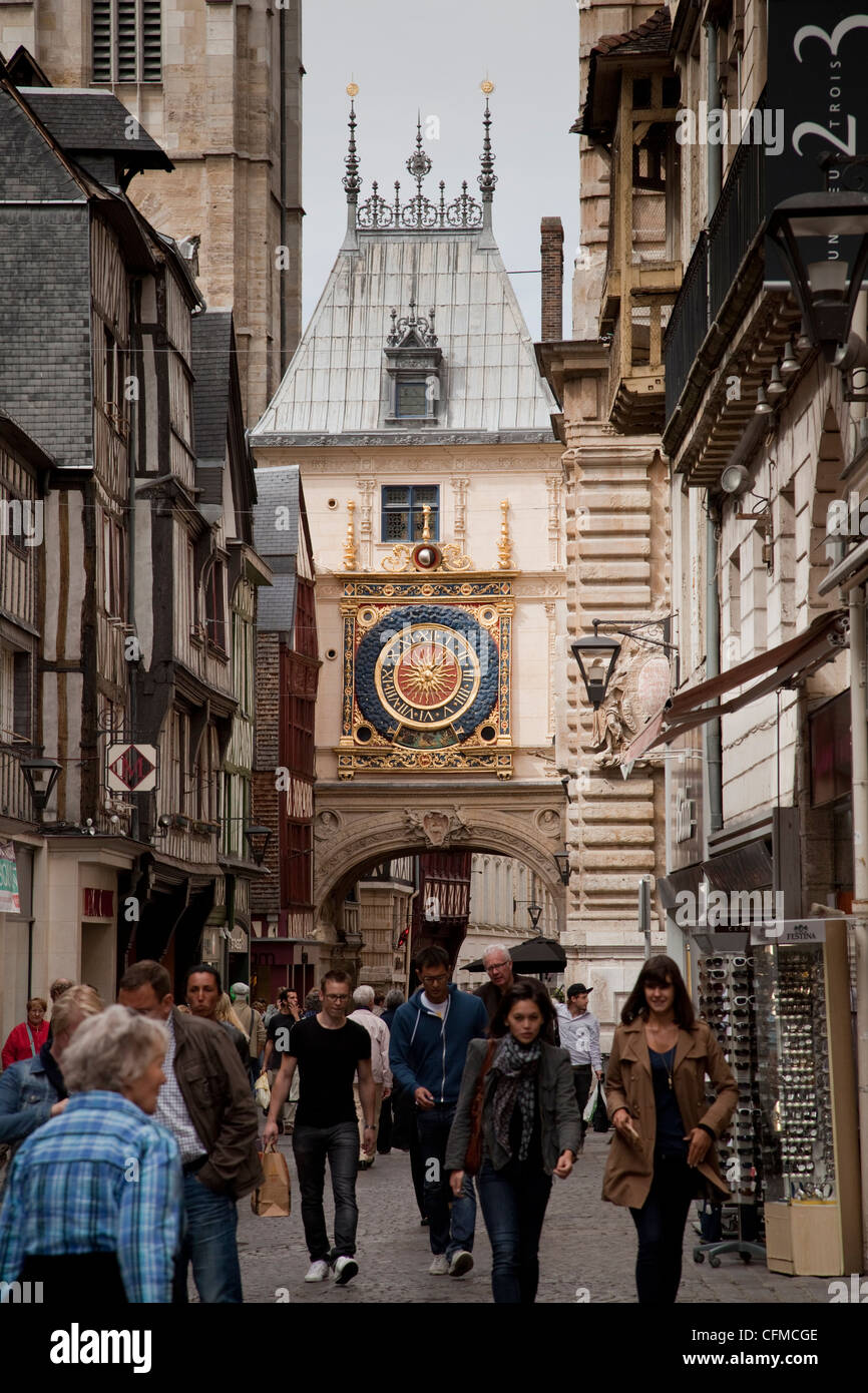 Street of the Great Clock, Rouen, Upper Normandy, France, Europe Stock Photo