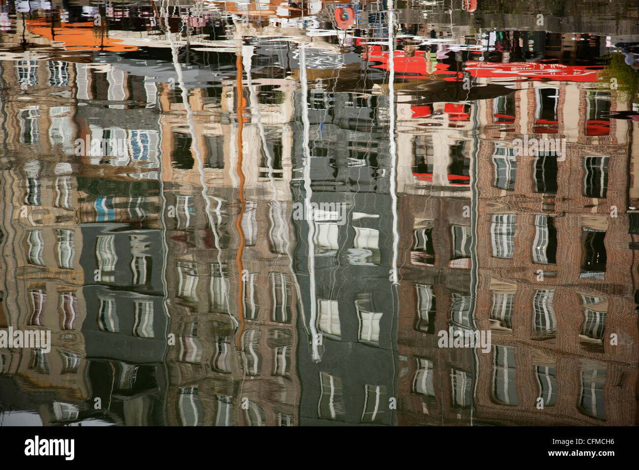 Reflections in inner harbour, Honfleur, Normandy, France, Europe Stock Photo
