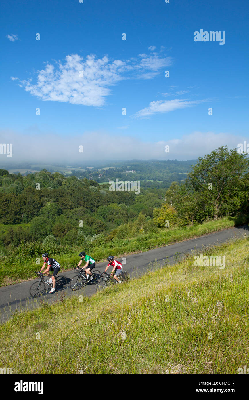 Cyclists on The Zig Zag, Surrey, England, United Kingdom, Europe Stock Photo