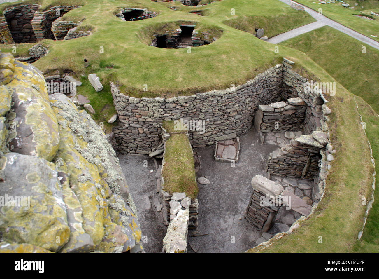 Prehistoric dwellings at Jarlshof, Sumburgh, Shetland, Shetland Islands, Scotland, United Kingdom, Europe Stock Photo