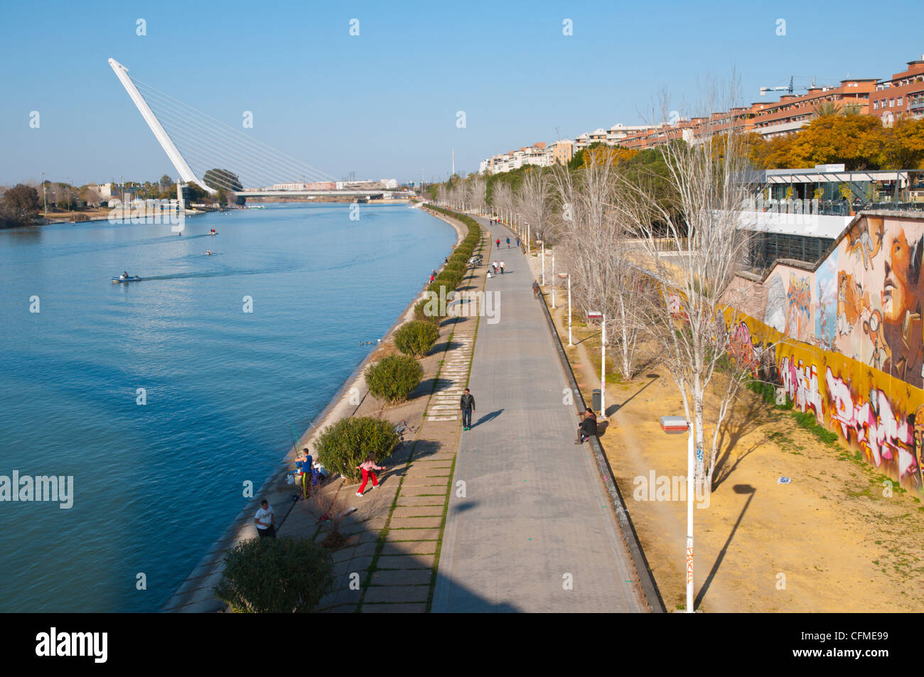 Riverside footpath by Meandro de San Jeronimo canal Seville Andalusia Spain Stock Photo