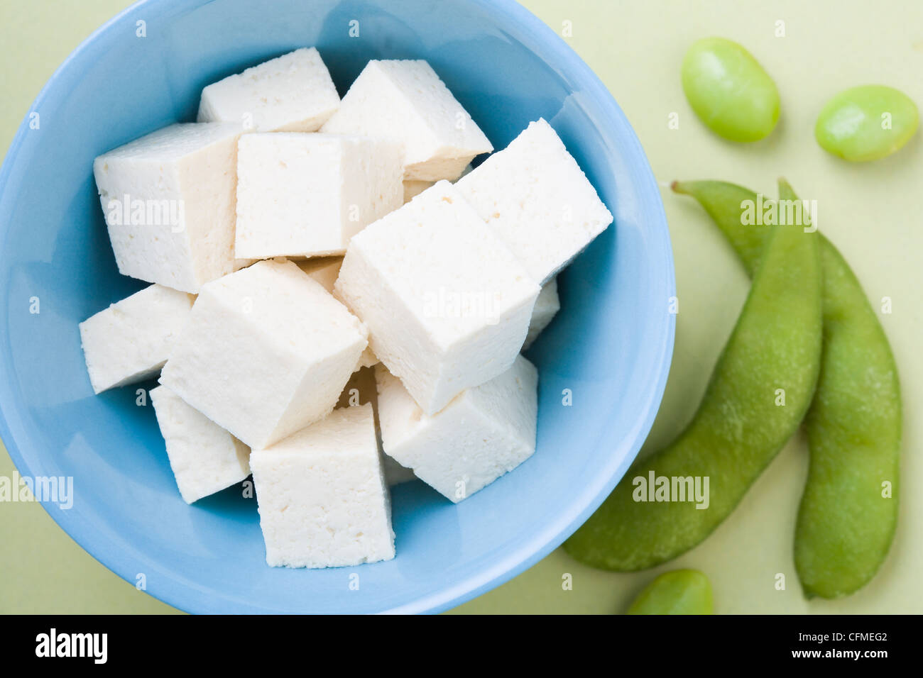 Tofu and edamame, studio shot Stock Photo Alamy