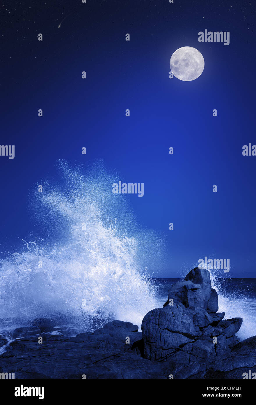 Rising moon over Rocky coastline (Elements of this image furnished by ...