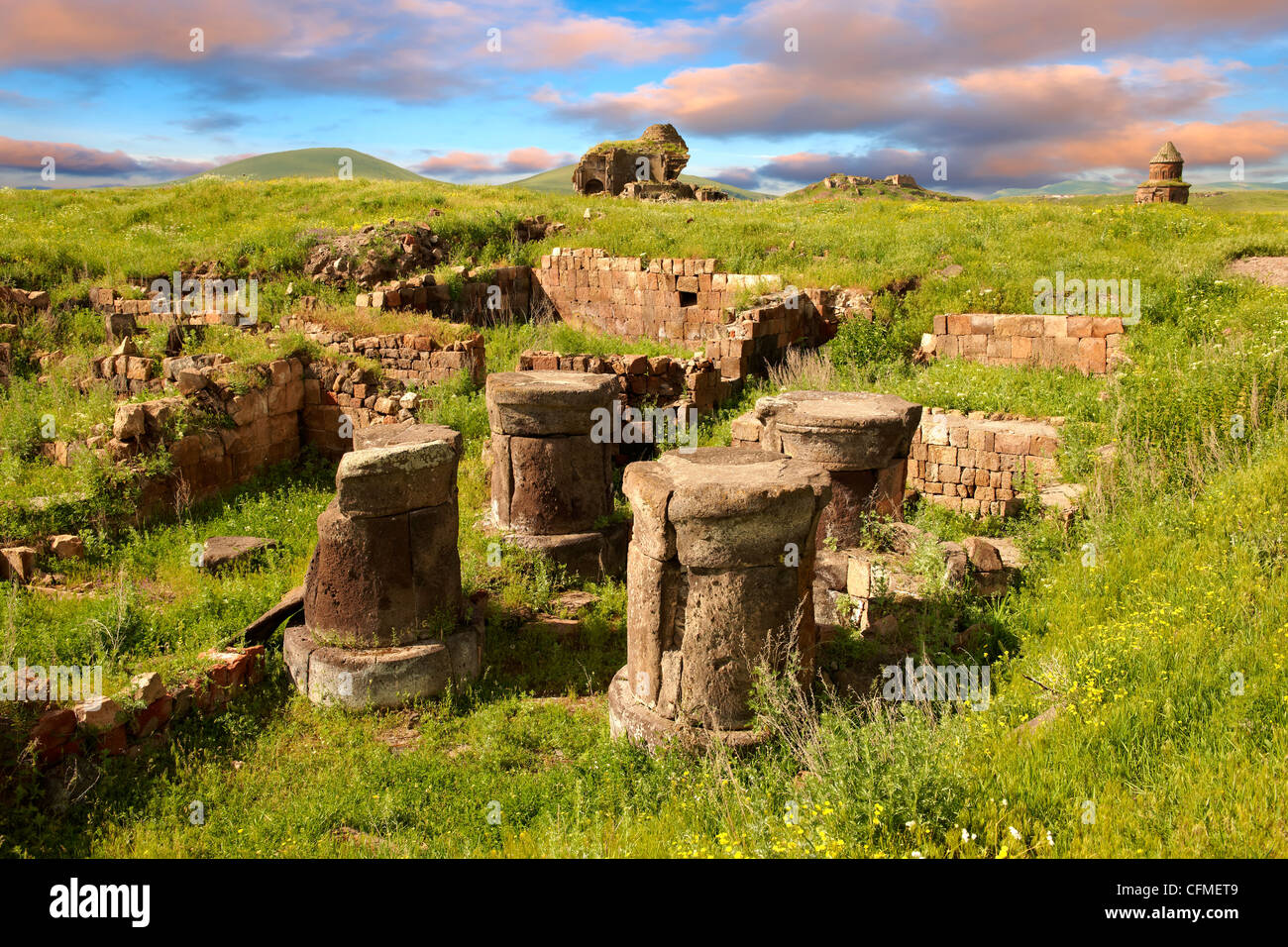 Ruins of a Zoroastrian Fire Temple at Ani archaelogical site on the Ancient Silk Road , Kars , Anatolia, Turkey  Stock Photo