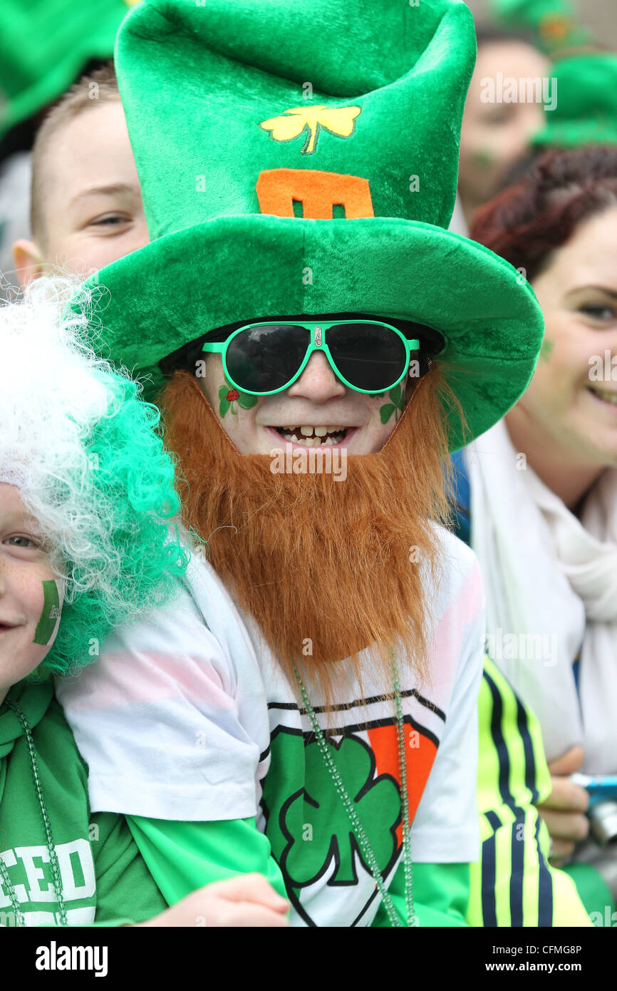 Parade goers are seen during the St.Patrick's day parade in Dublin, Ireland Stock Photo