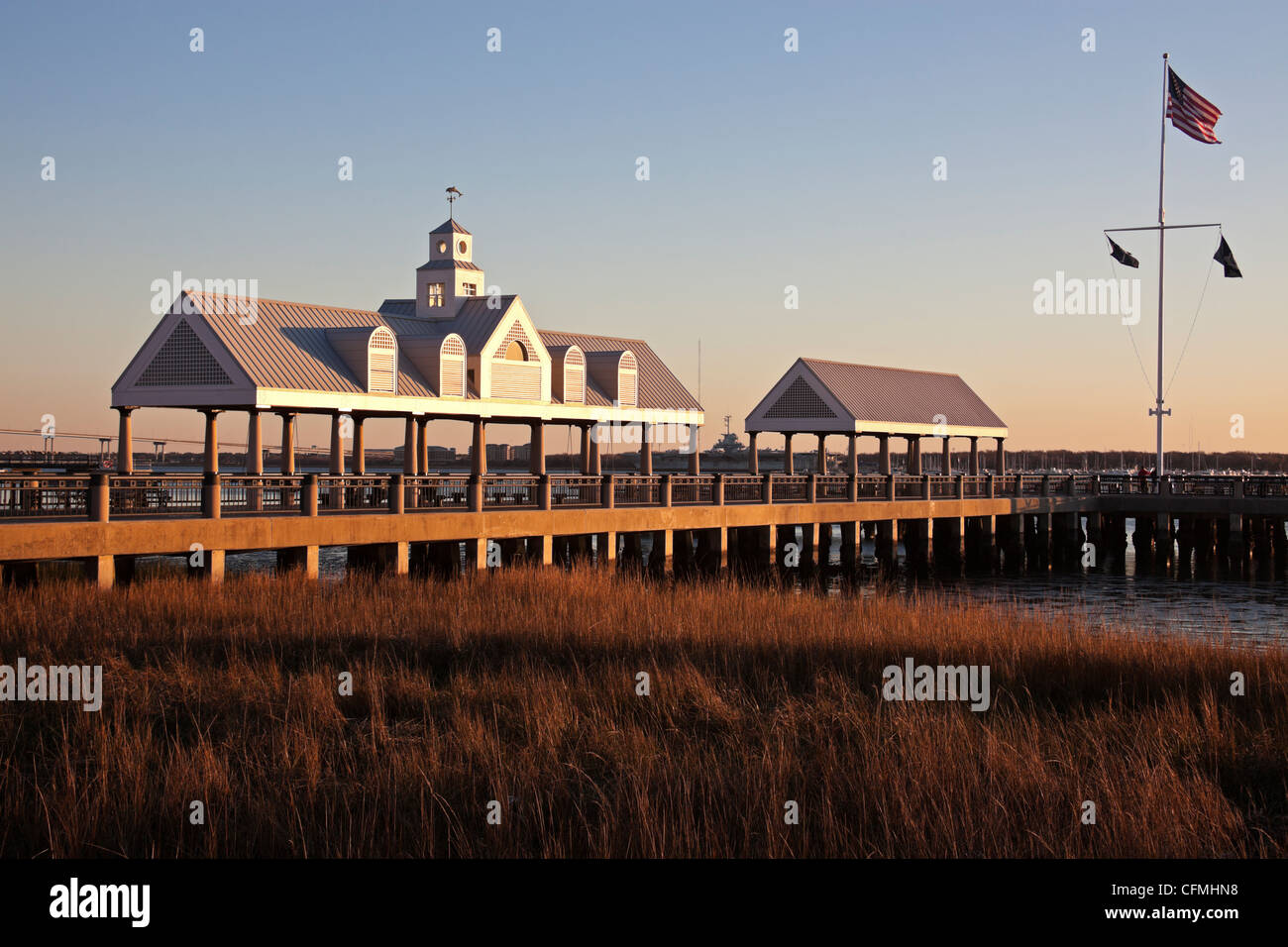 USA, South Carolina, Charleston, Pier at sunrise Stock Photo