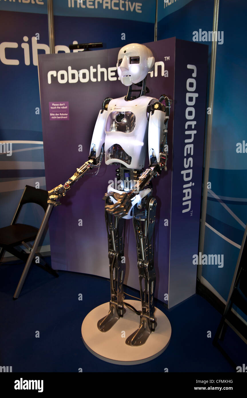 Socibot robot (sociable humanoid) in Robot Thespian company stand in  INNOROBO, International and European summit in robotics Stock Photo - Alamy
