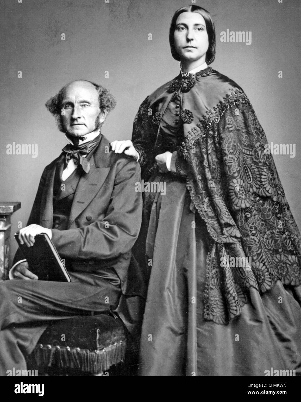 JOHN STUART MILL (1806-1873) English political economist with his stepdaughter Helen Taylor Stock Photo