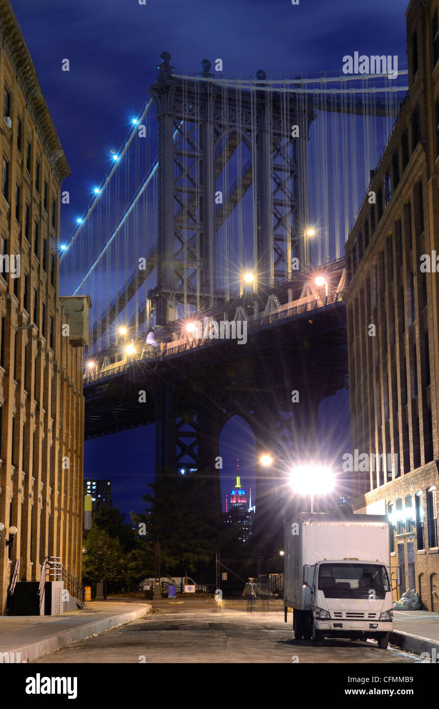 Manhattan Bridge viewed from the Brooklyn side in New York City. Stock Photo