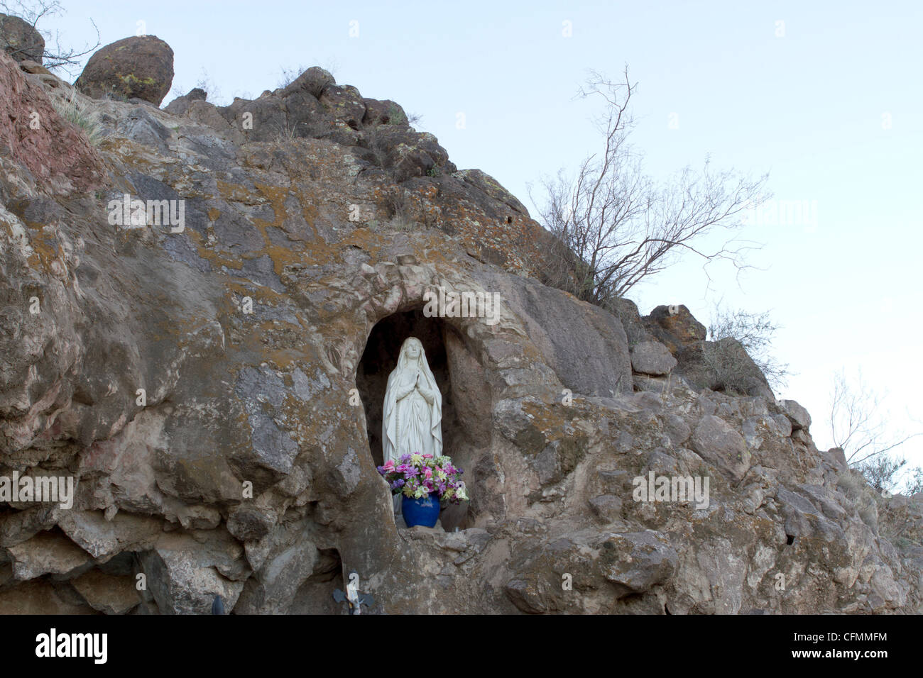 Statue of the Virgin Mary outside the San Xavier del Bac mission, near Tucson, Arizona. Stock Photo