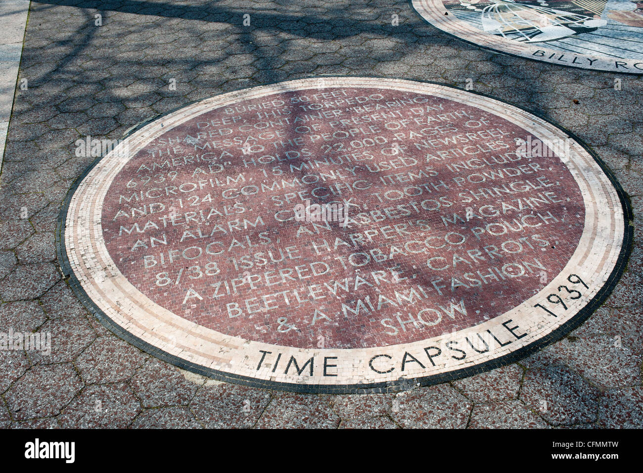 A mosaic in Flushing Meadows park in Queens in New York commemorates the World's Fair time capsule Stock Photo