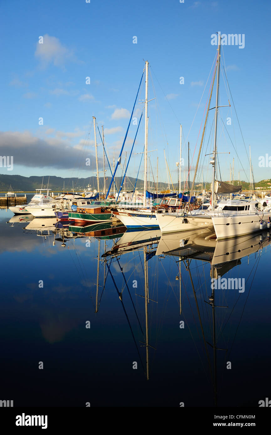 Yachts moored on the Waterfront at Knysna on the Garden Route, Western Cape, South Africa Stock Photo