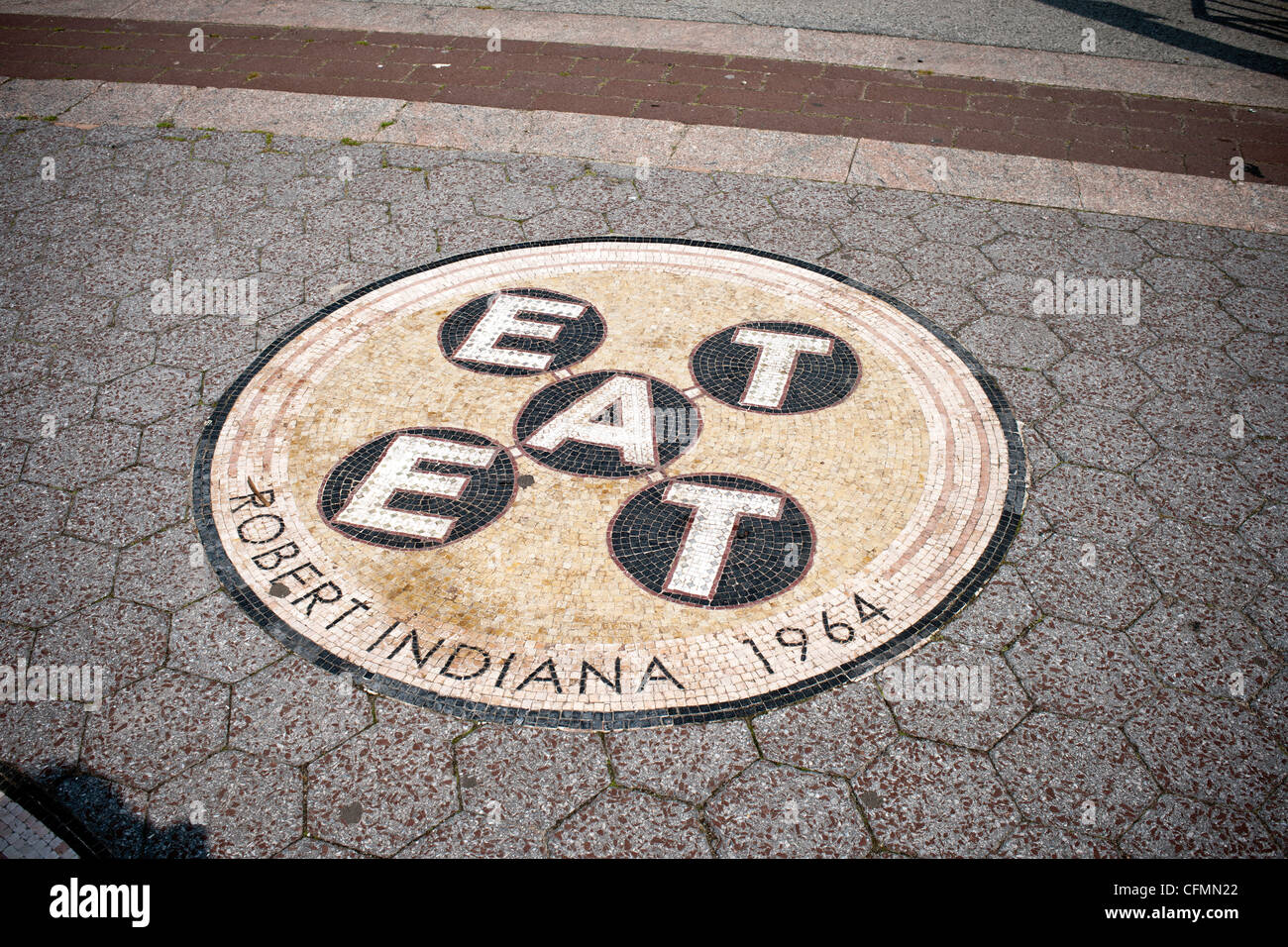 A mosaic by the artist Robert Indiana embedded into the surface of Passarelle Plaza in Flushing Meadows Park in Queens in NY Stock Photo