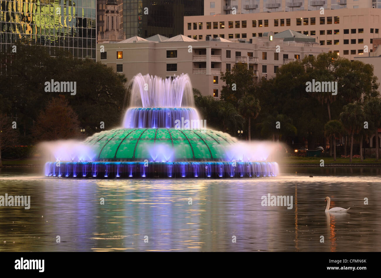 Fountain in Eola Lake in Orlando, Florida Stock Photo