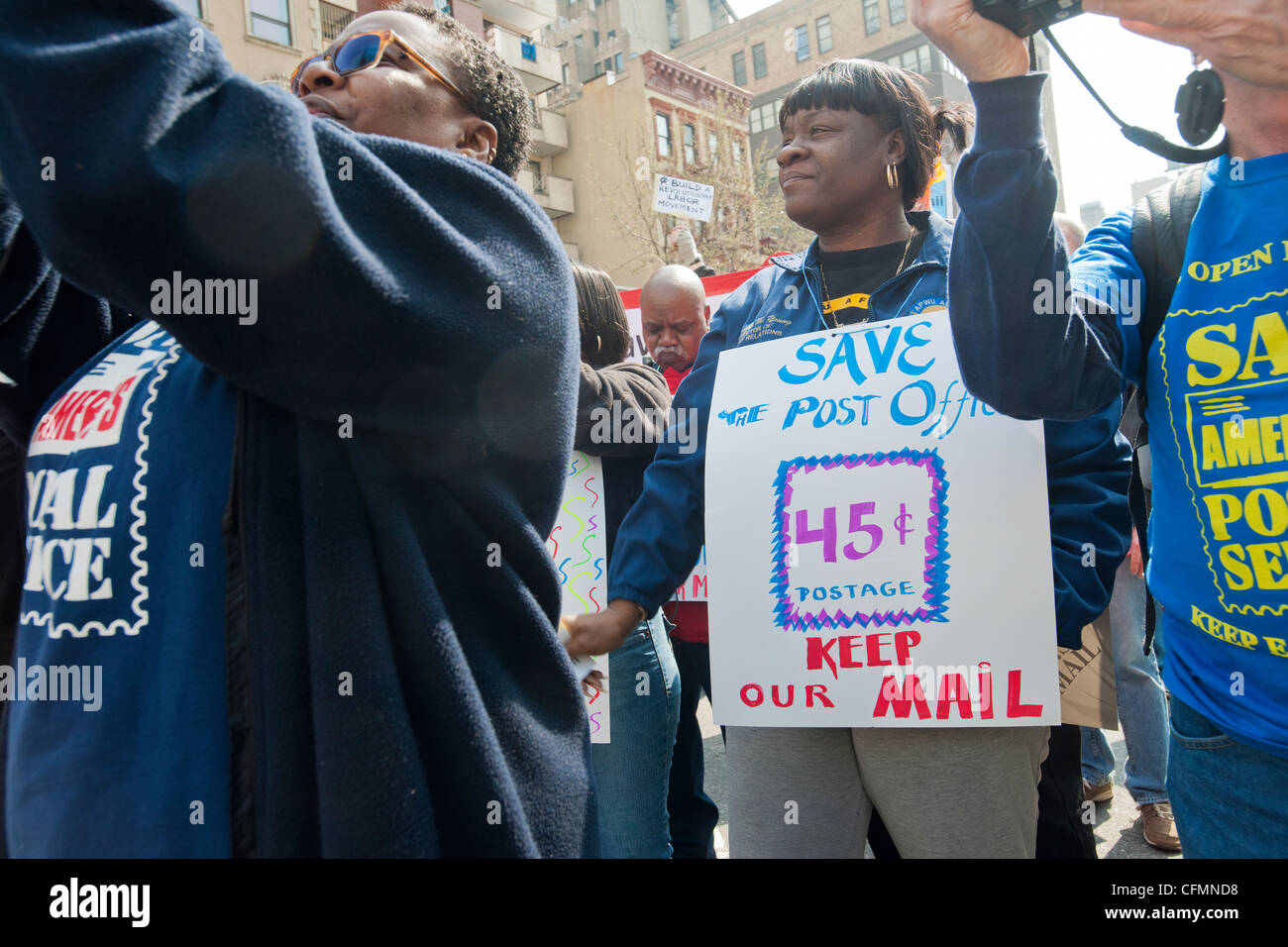 New York Metro Area Postal Union workers and supporters rally to demand continuation of 6 day postal delivery service Stock Photo