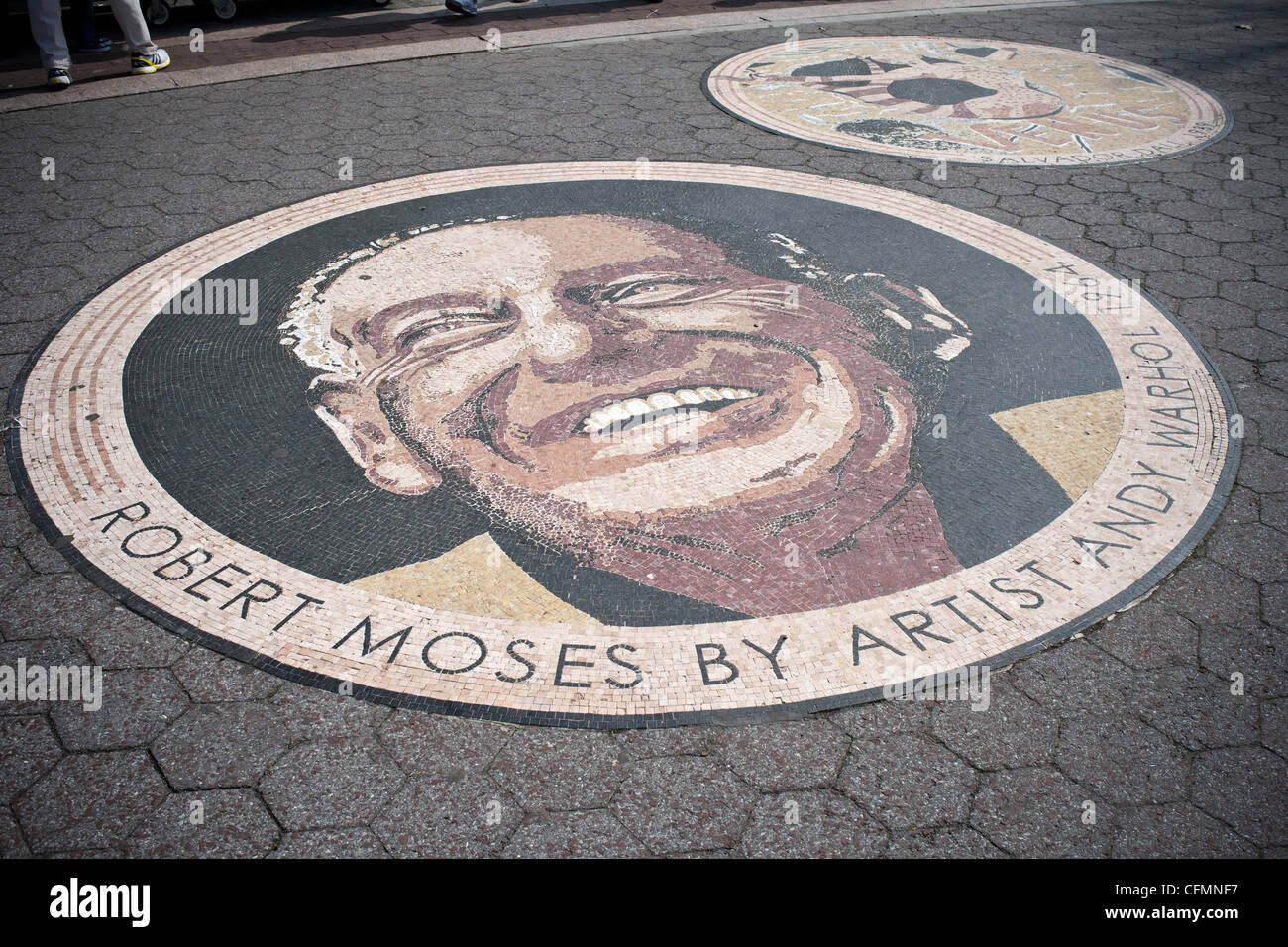 A mosaic by the artist Andy Warhol embedded into the surface of Passarelle Plaza in Flushing Meadows Park in Queens in New York Stock Photo