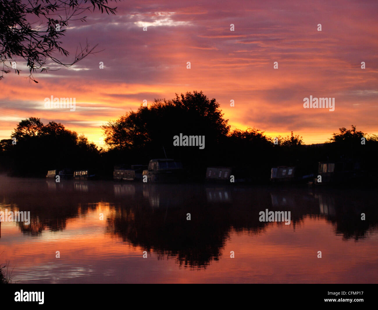 Sunrise on the Gloucester and Sharpness Canal, UK Stock Photo