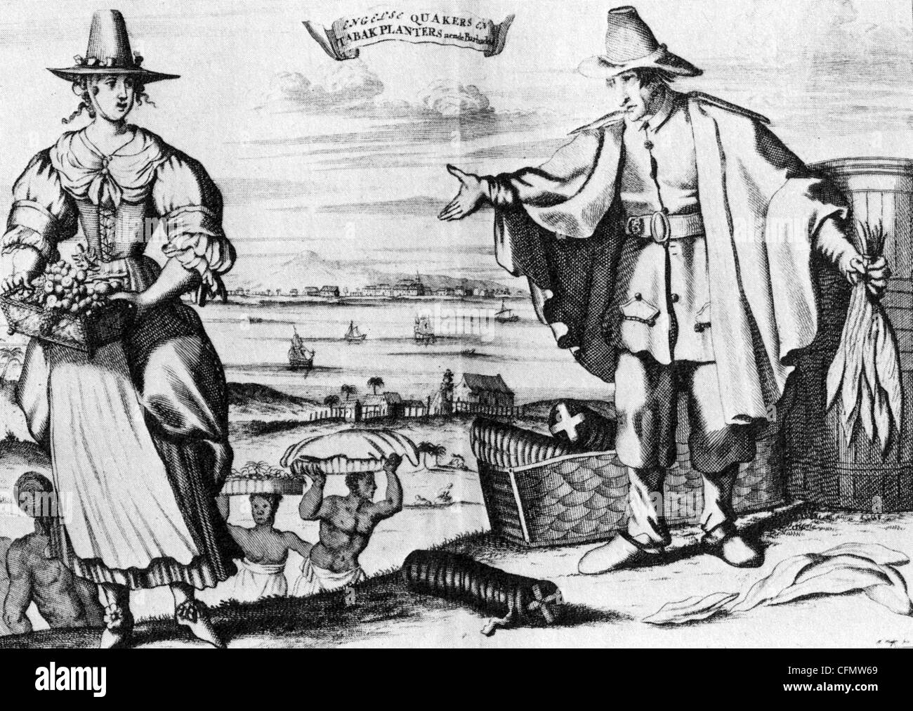 QUAKER TOBACCO PLANTATION in Barbados in 17th century Stock Photo
