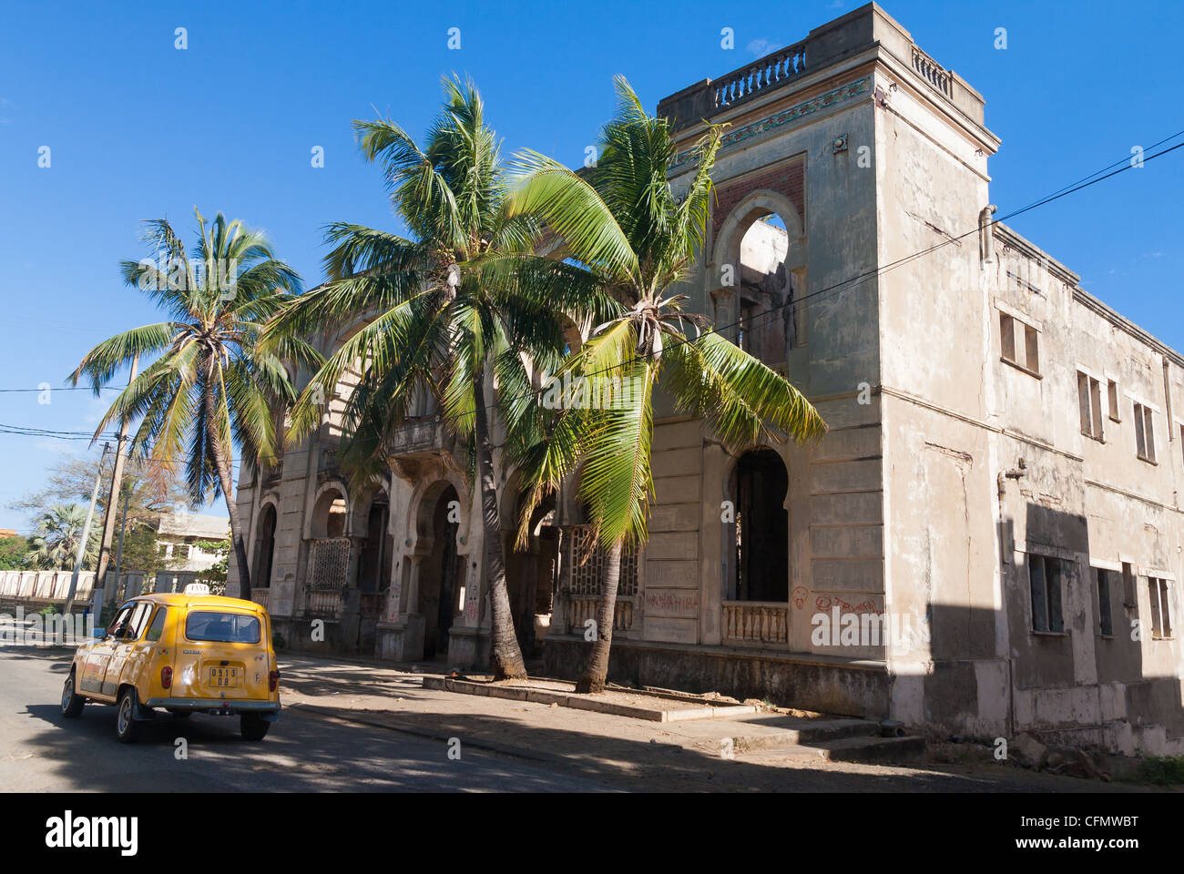 Diego Suarez city and his yellow Renault 4 taxis, northern Madagascar Stock Photo