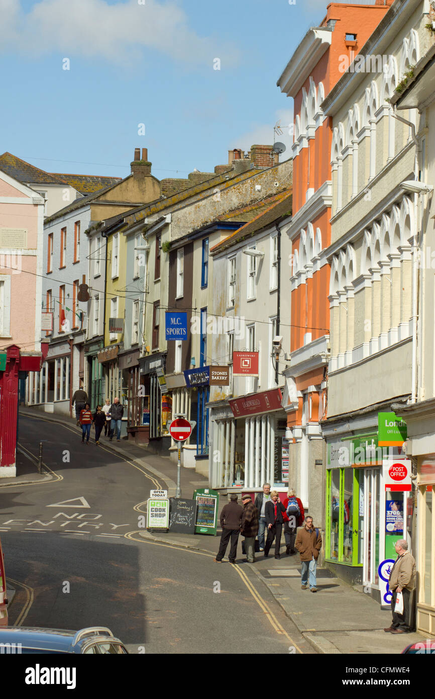 Market Strand and High Street shop buildings in Falmouth, Cornwall UK. Stock Photo