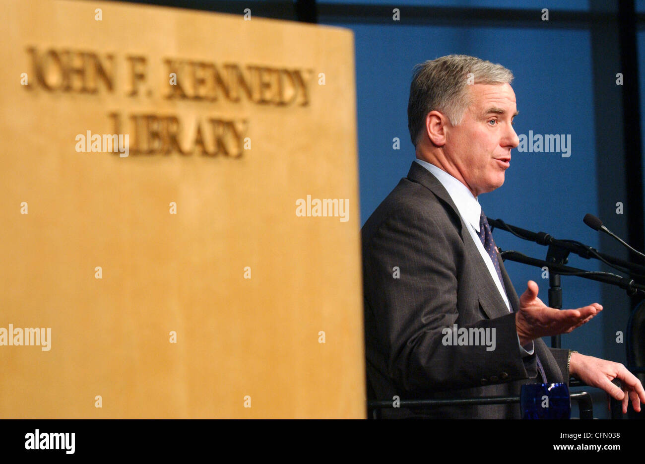 Former Vermont Governor Howard Dean speaks at the John F. Kennedy Library in Boston, Massachusetts Stock Photo