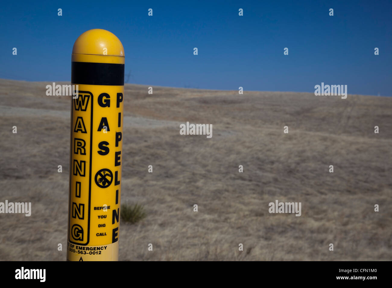 Brule, Nebraska - A marker warns of a buried natural gas pipeline. Stock Photo