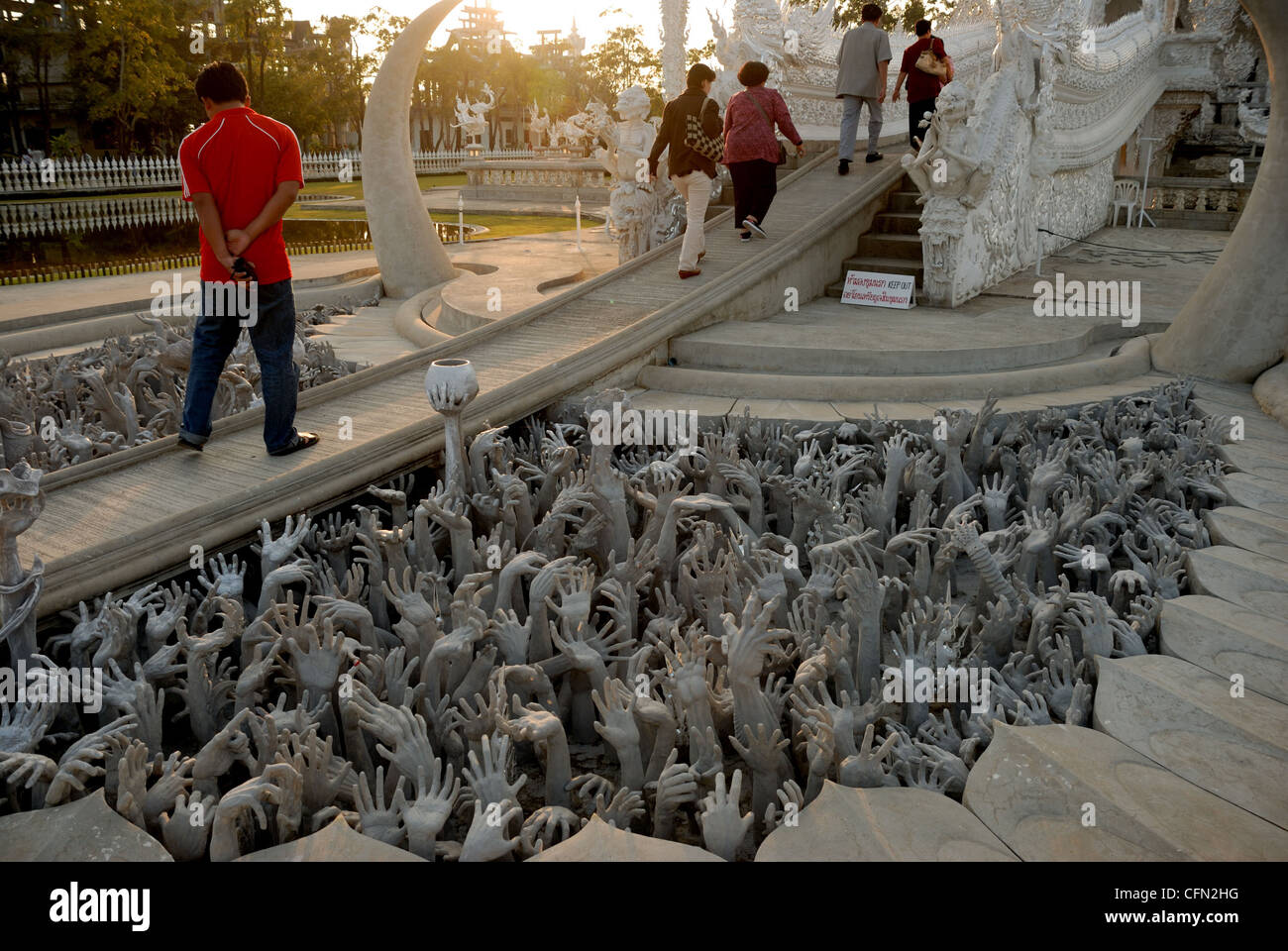 Tourists visiting Wat rong khun(The White temple) Chiang Rai Northern Thailand on 8/12/2008 Stock Photo