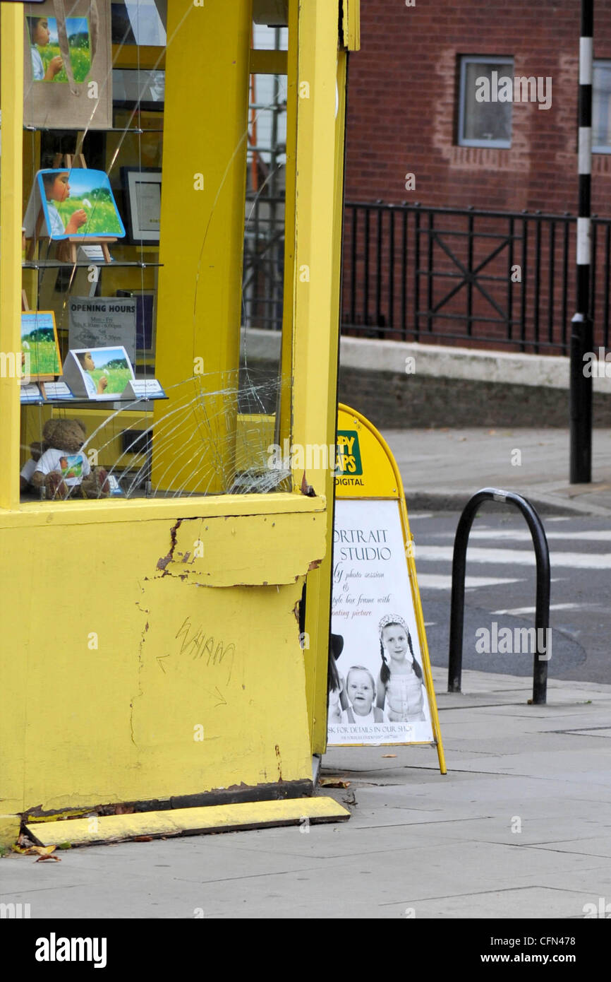 Snappy Snaps' damaged facade Site of the Michael car crash