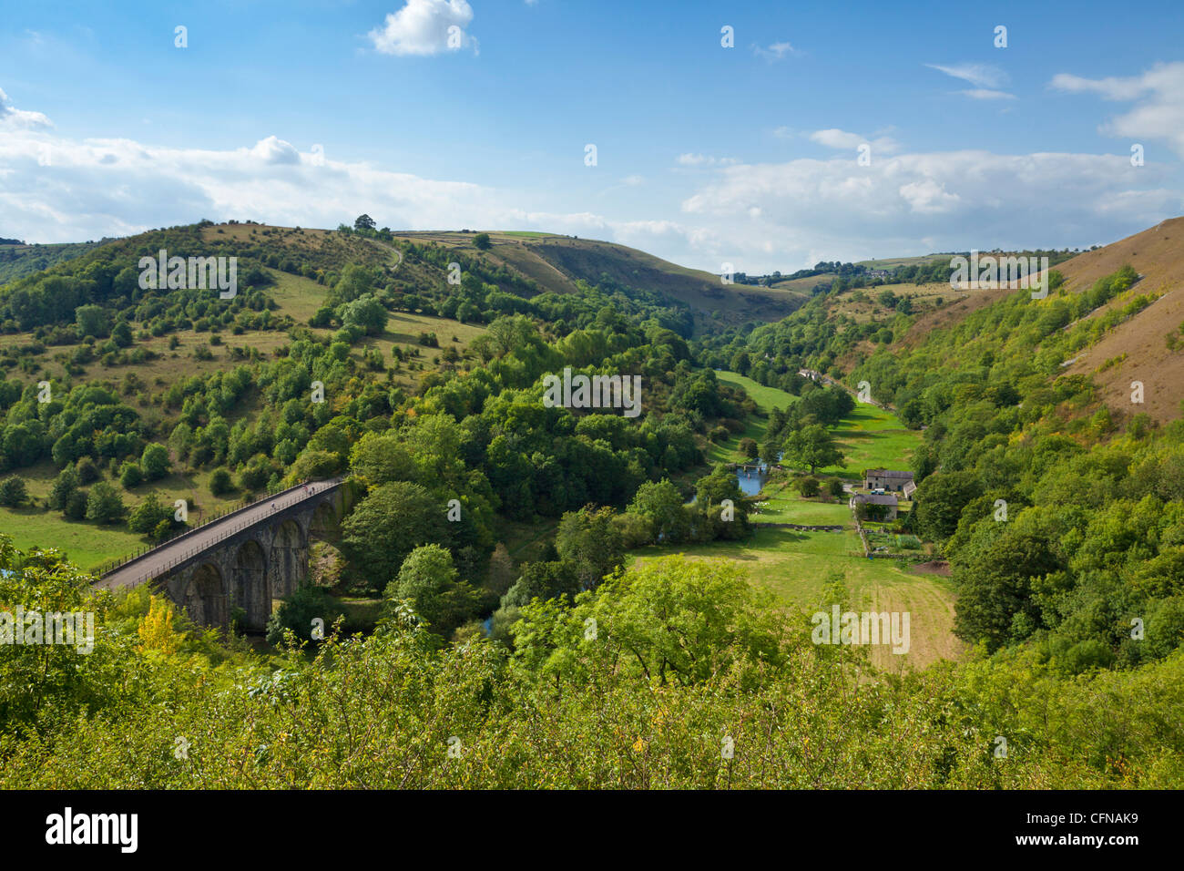 Monsal Dale and railway viaduct, Peak District National Park, Derbyshire, England, United Kingdom, Europe Stock Photo