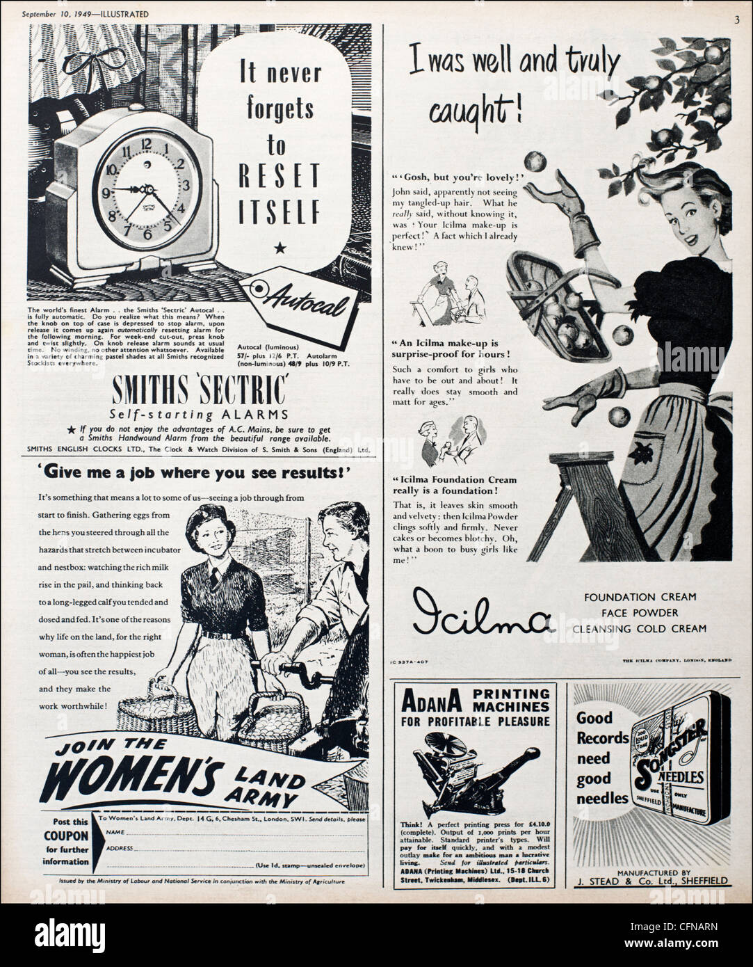 Original full page of advertisements in magazine of the 1940s advertising  consumer products of the period Stock Photo - Alamy