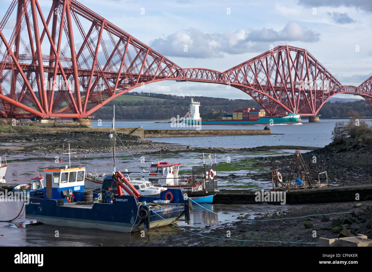 The famous Forth Rail Bridge linking North Queensferry with Queensferry to the south as seen from the North Queensferry side. Stock Photo