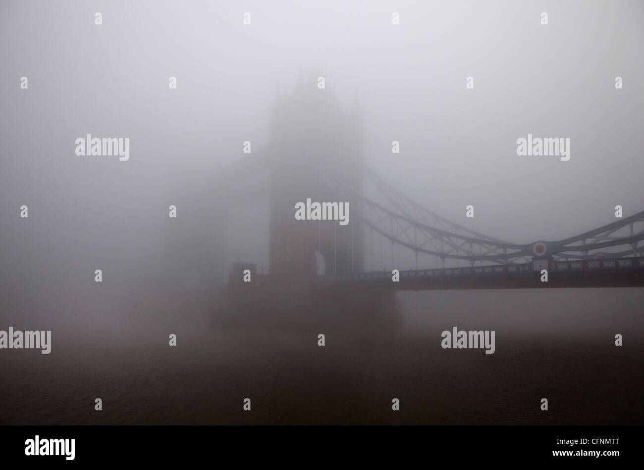 Tower Bridge emerging through London's smog Stock Photo
