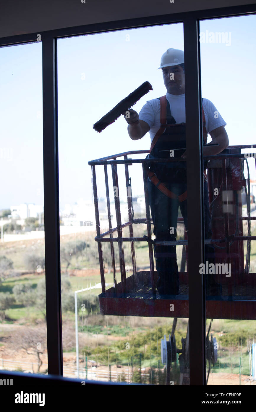Cleaning of windows from outside Stock Photo Alamy