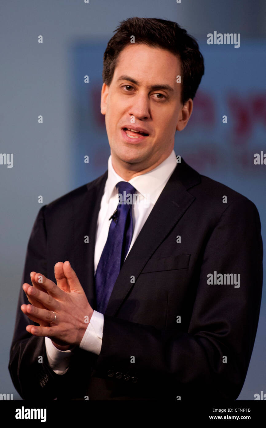 Labour and opposition Leader Ed Miliband pictured at Labour's Youth Conference at Warwick University . Stock Photo