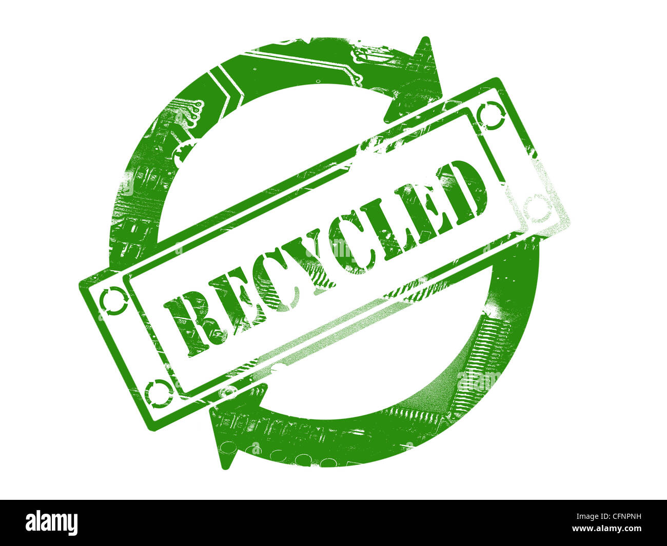 Green Recycled stamp print with grunge effect - recycle concept Stock Photo