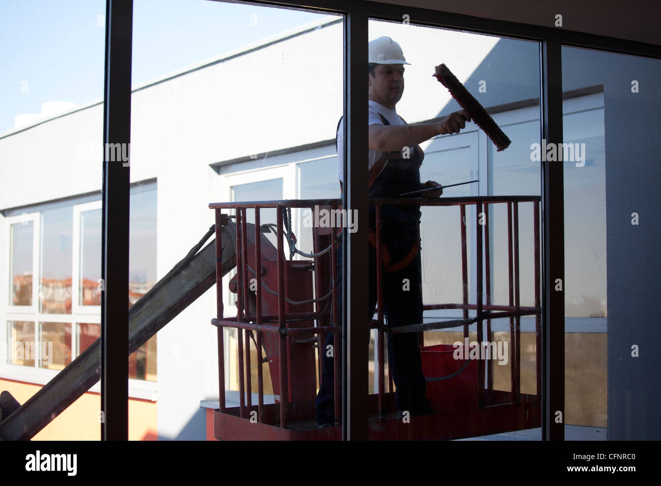 Cleaning of windows from outside Stock Photo Alamy