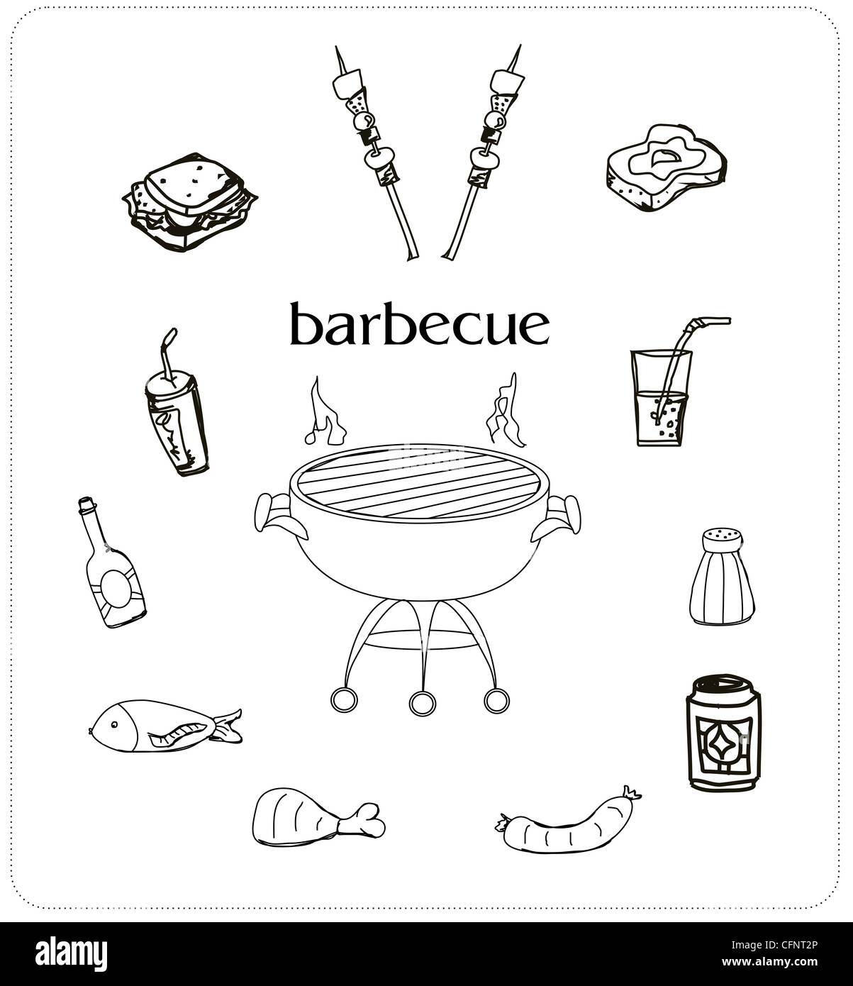 Barbecue icon doodle vector set grill food hi-res stock photography and ...