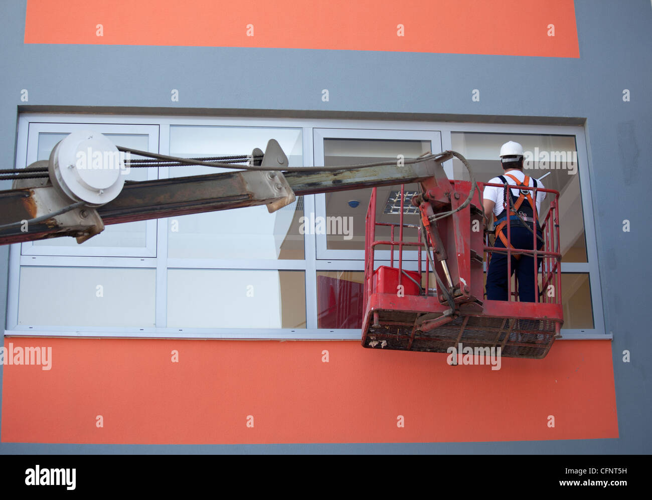 Cleaning of windows from outside Stock Photo Alamy