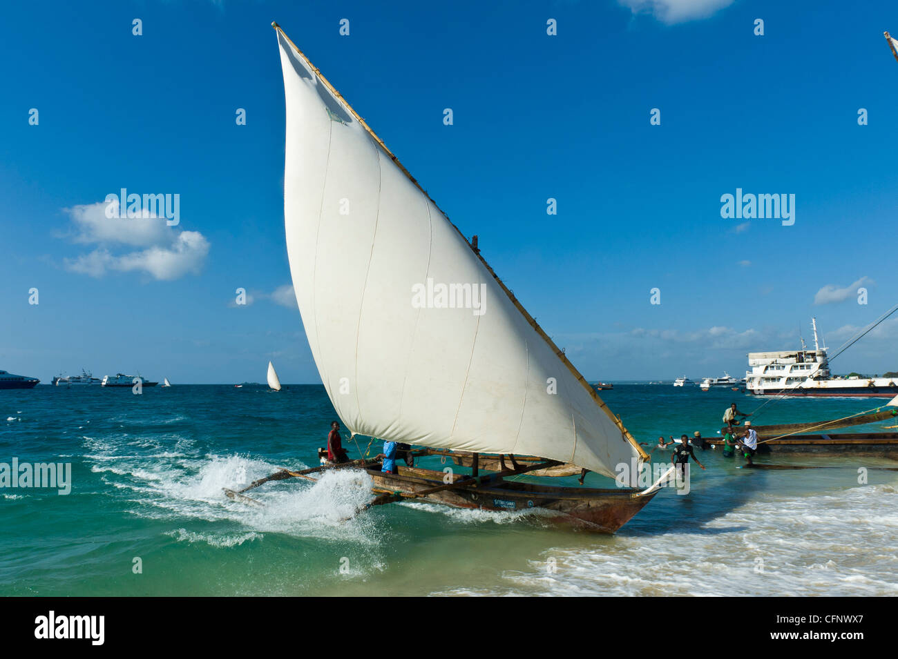 &ldquo;Ngalawa&rdquo; traditional out-rigger fishing boats arriving at the finish