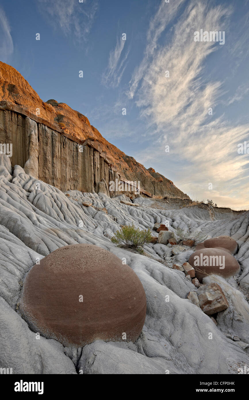 Cannon Ball Concretions in the badlands, Theodore Roosevelt National Park, North Dakota, United States of America, North America Stock Photo