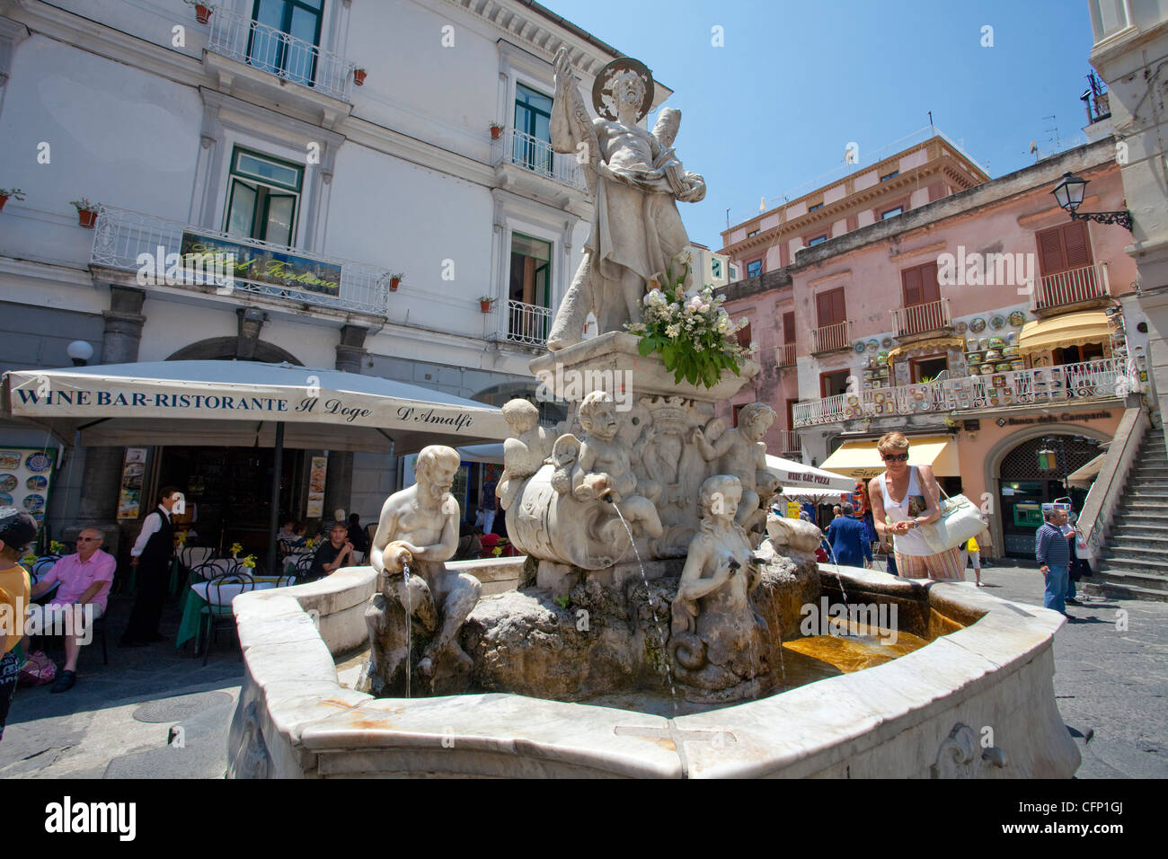 Baroque fountain at the Piazza Flavio Gioia, village Amalfi at Amalfi