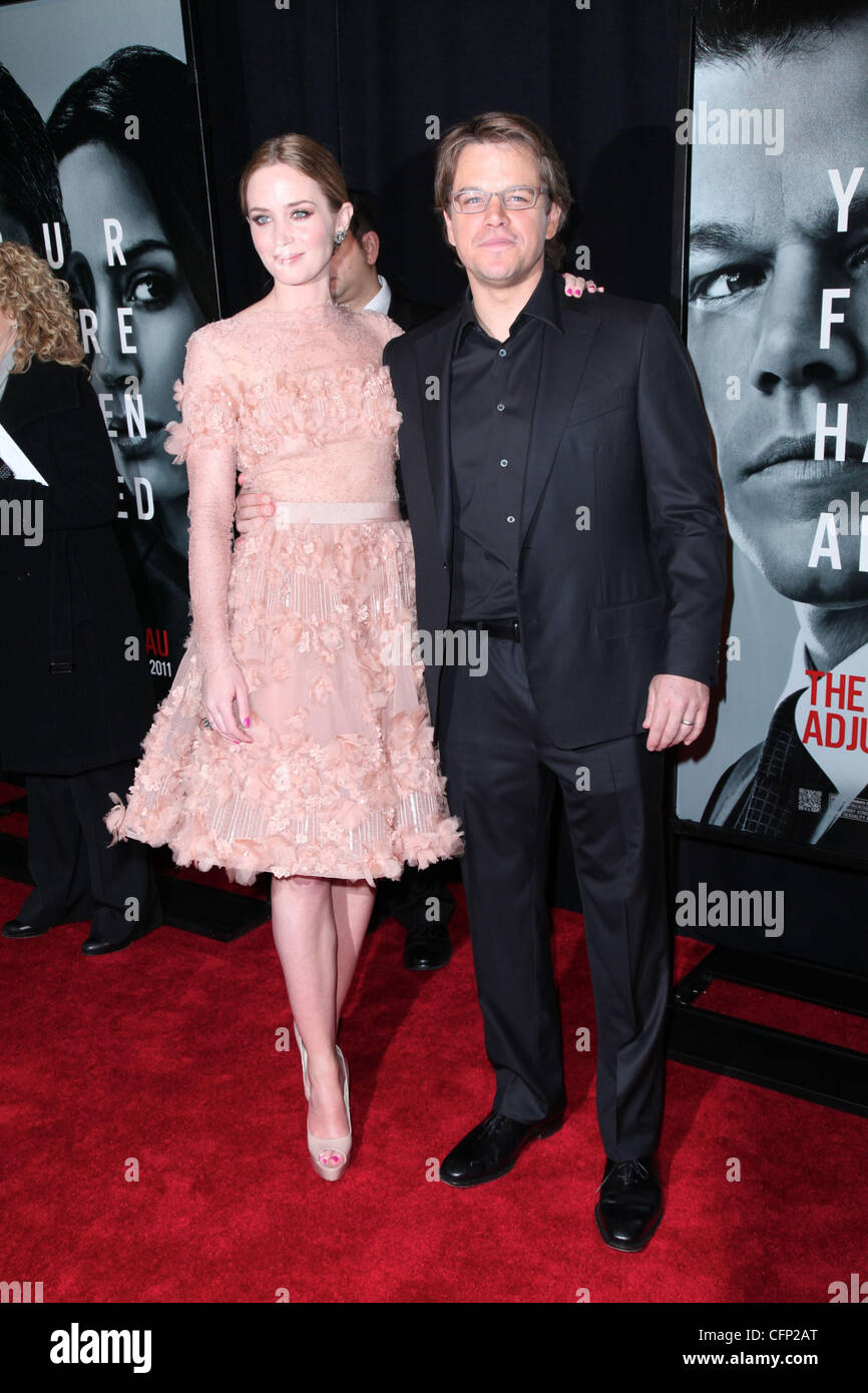 Emily Blunt and Matt Damon "The Adjustment Bureau" - New York Premiere held  at the Ziegfeld Theatre New York City, USA - 14.02.11 Stock Photo - Alamy